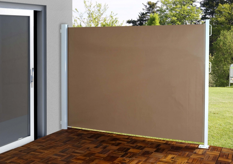 Udtrækssejl 300x160cm brunt sidemarkise med lille fodbeslag ...