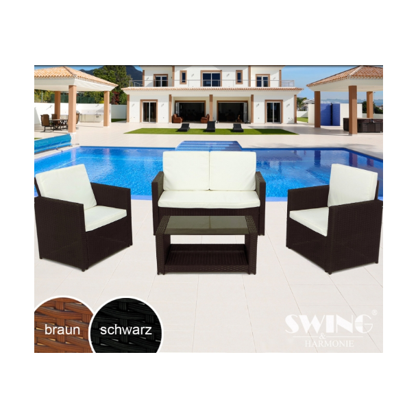 Polyrattan loungesæt med loungestole, loungesofa og loungebord brune Haveindretning billeder